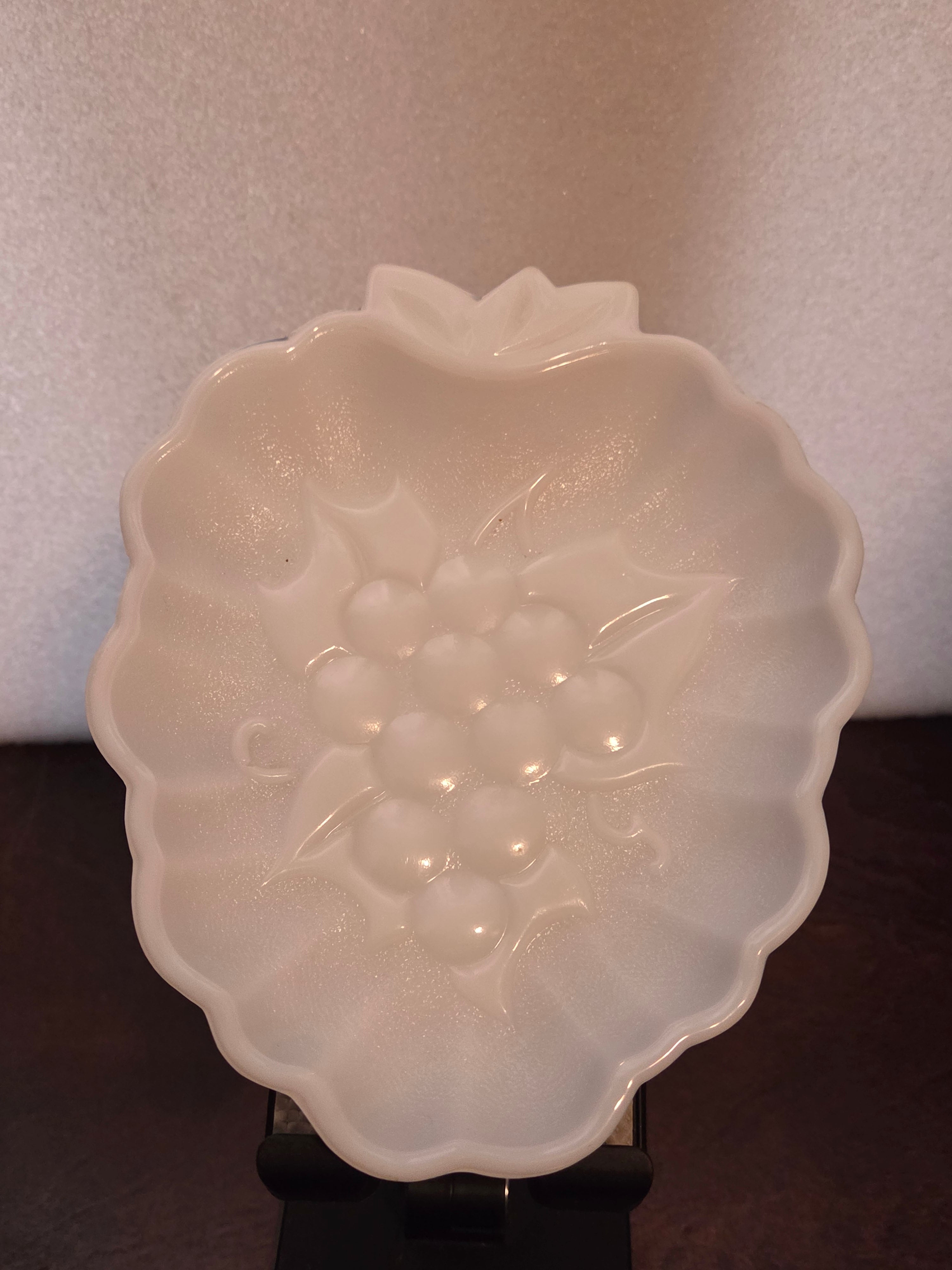 Vintage Milk Glass Grape Pattern Candy Dish Bowl Westmoreland Style 1960s
