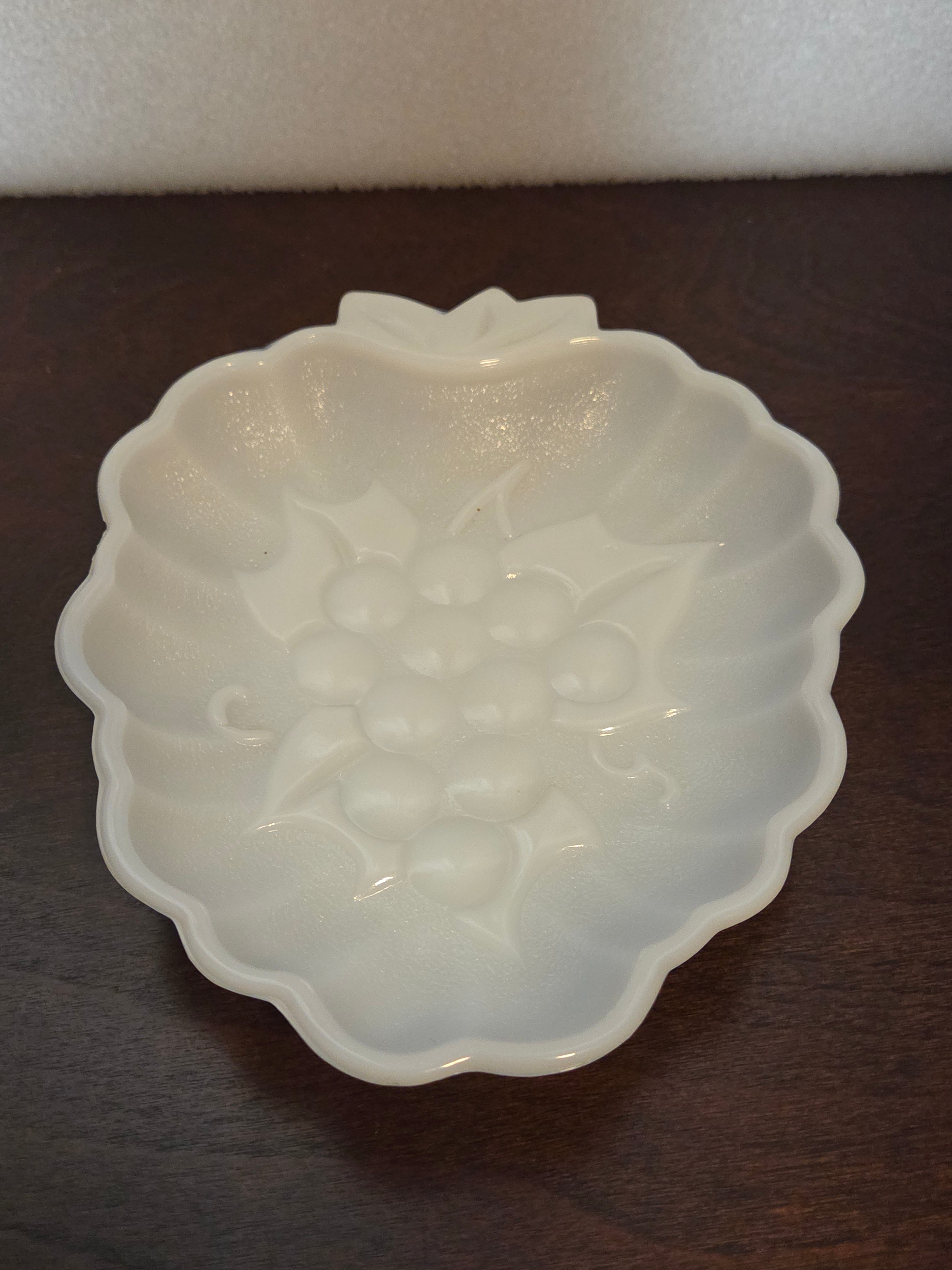 Vintage Milk Glass Grape Pattern Candy Dish Bowl Westmoreland Style 1960s