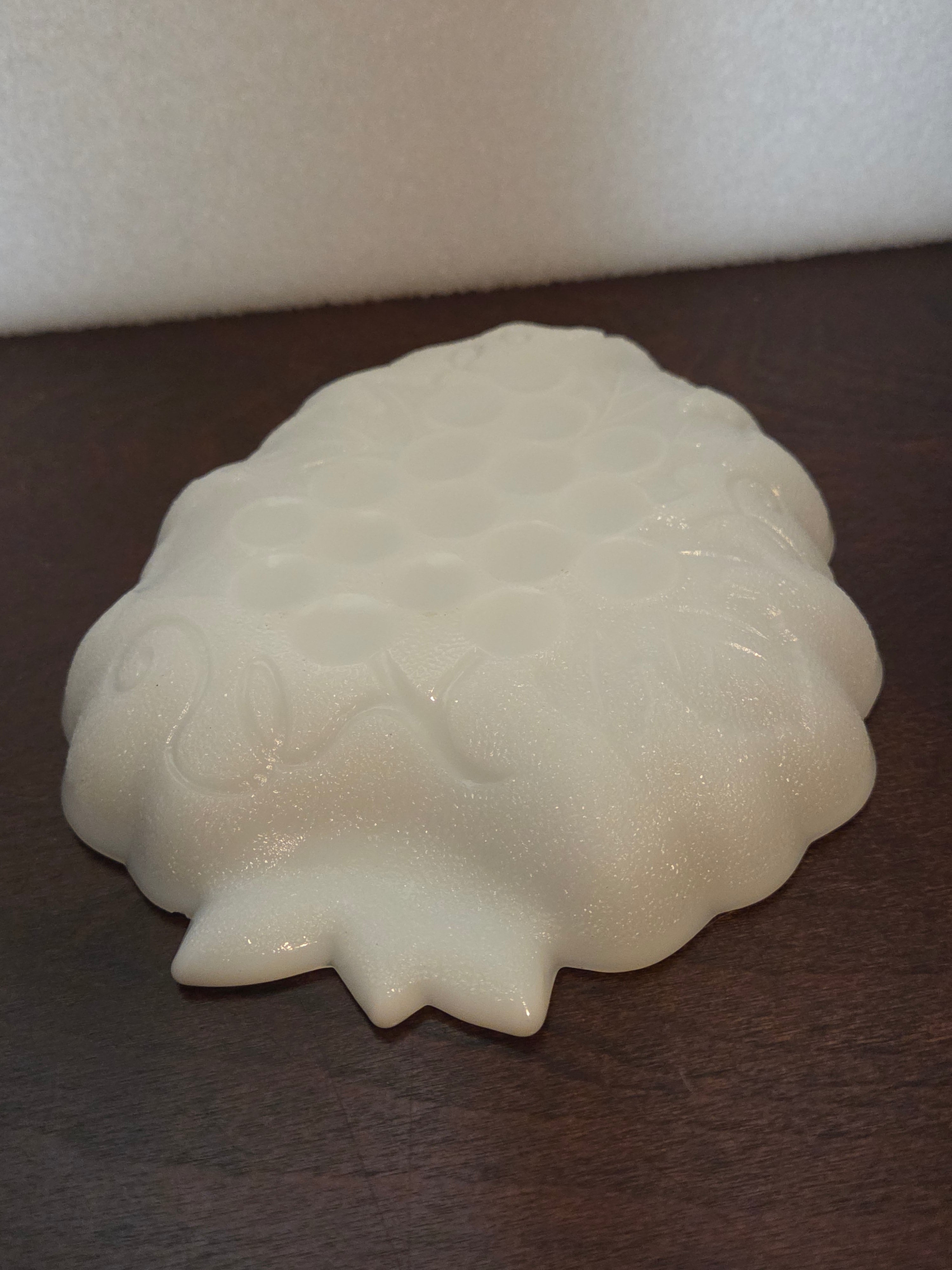 Vintage Milk Glass Grape Pattern Candy Dish Bowl Westmoreland Style 1960s