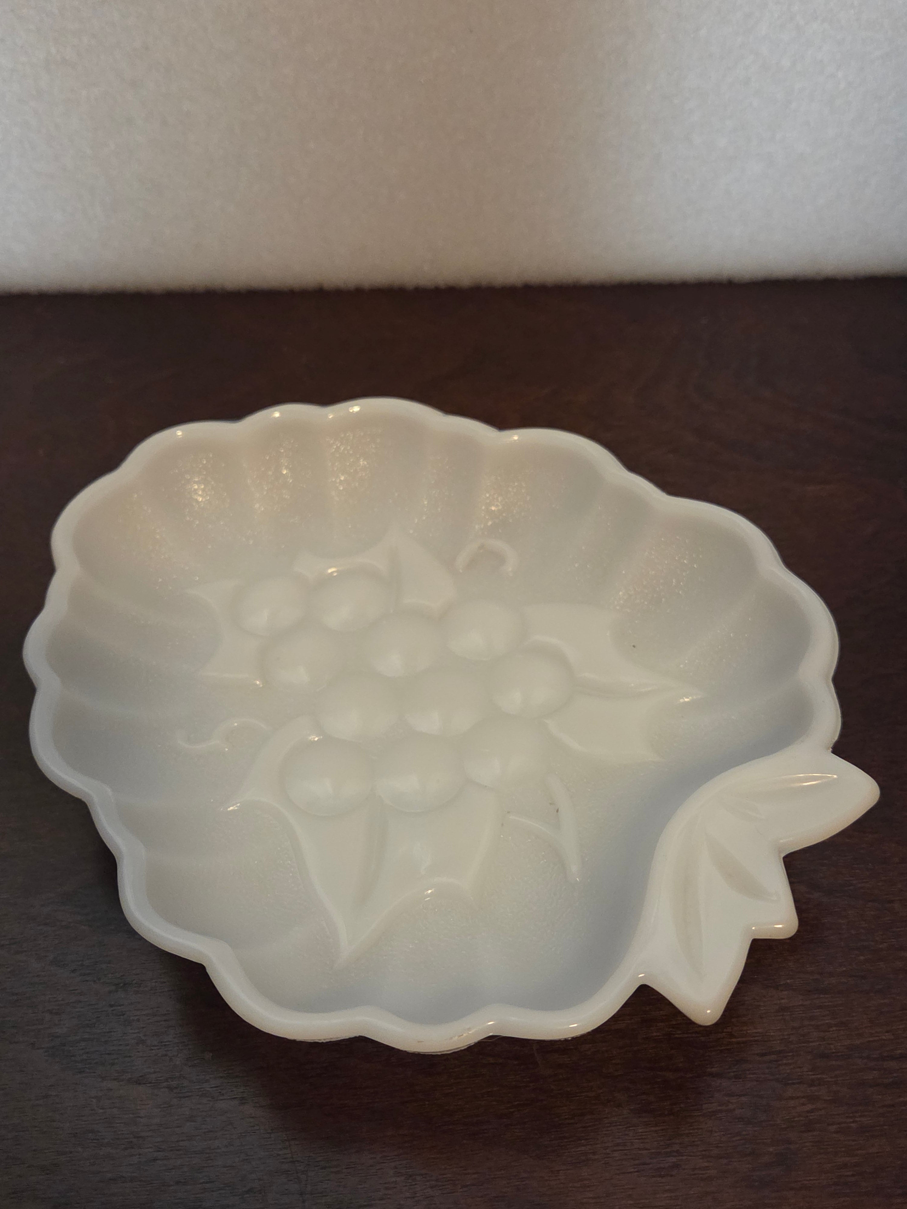Vintage Milk Glass Grape Pattern Candy Dish Bowl Westmoreland Style 1960s
